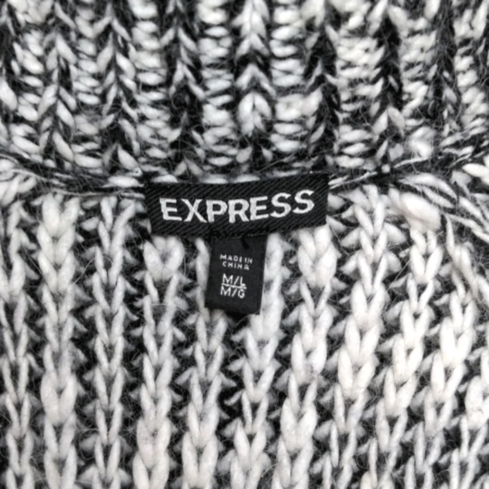 Women's Black and White Express Wool‎ Alpaca Open Long Cardigan Medium Large